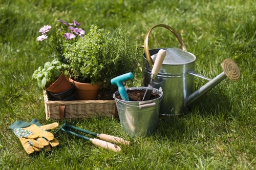 Community volunteers using compost and mulch in a shared garden